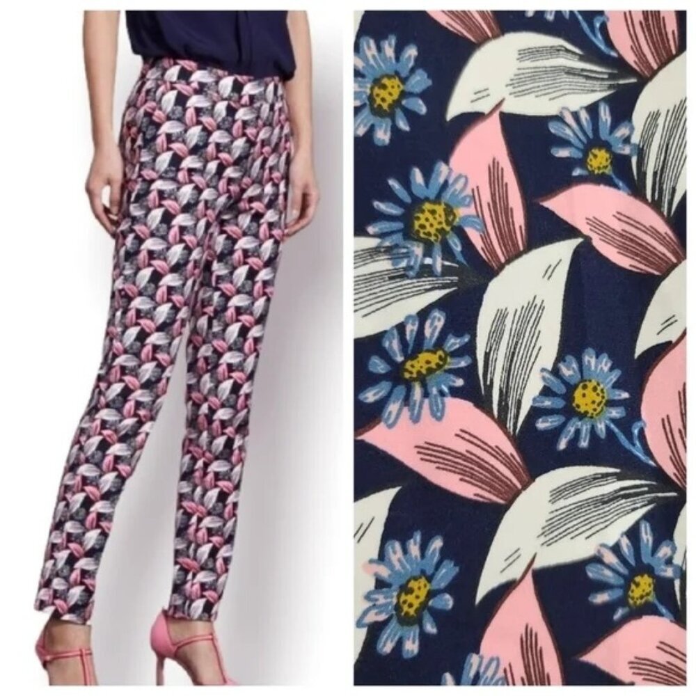 Boden Richmond Ankle Pant Slim‎ Straight Floral Print Navy Pink Size 2